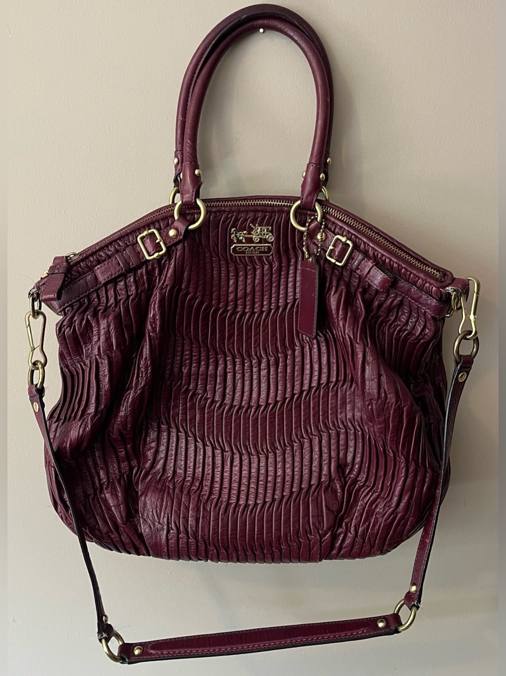 Coach Madison Lindsey Large Gathered Leather Satchel Bag Purse